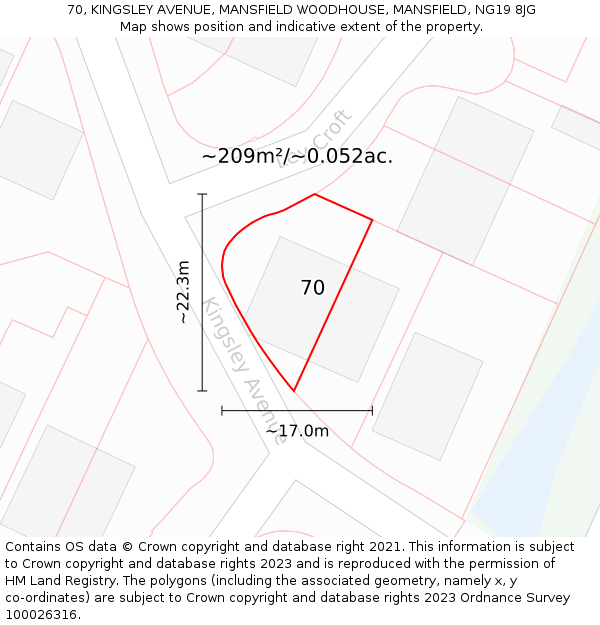 70, KINGSLEY AVENUE, MANSFIELD WOODHOUSE, MANSFIELD, NG19 8JG: Plot and title map