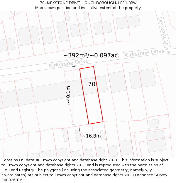 70, KIRKSTONE DRIVE, LOUGHBOROUGH, LE11 3RW: Plot and title map