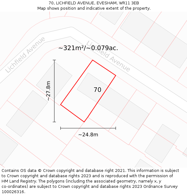 70, LICHFIELD AVENUE, EVESHAM, WR11 3EB: Plot and title map