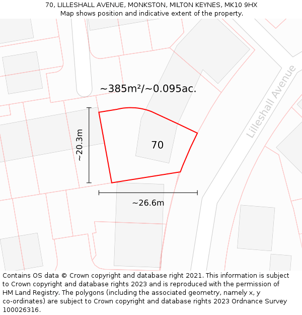 70, LILLESHALL AVENUE, MONKSTON, MILTON KEYNES, MK10 9HX: Plot and title map