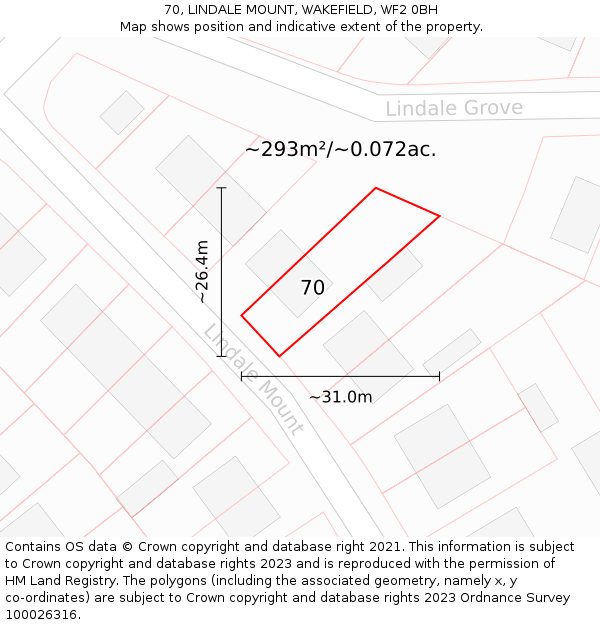 70, LINDALE MOUNT, WAKEFIELD, WF2 0BH: Plot and title map