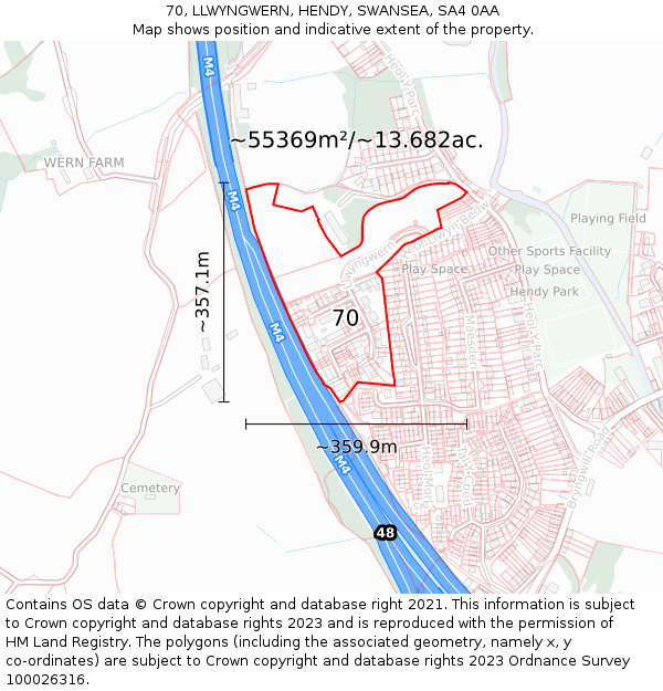 70, LLWYNGWERN, HENDY, SWANSEA, SA4 0AA: Plot and title map