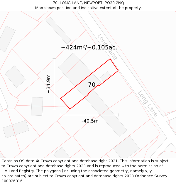 70, LONG LANE, NEWPORT, PO30 2NQ: Plot and title map