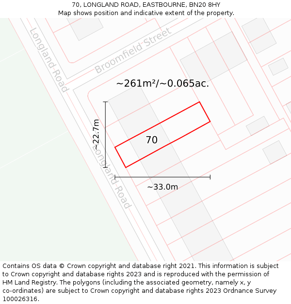 70, LONGLAND ROAD, EASTBOURNE, BN20 8HY: Plot and title map