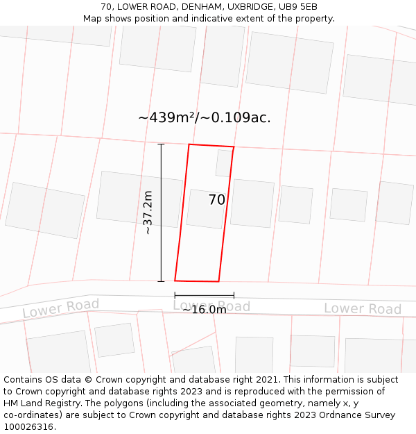 70, LOWER ROAD, DENHAM, UXBRIDGE, UB9 5EB: Plot and title map