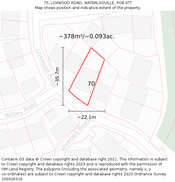 70, LOXWOOD ROAD, WATERLOOVILLE, PO8 9TT: Plot and title map