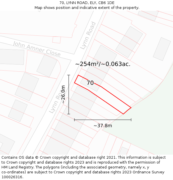 70, LYNN ROAD, ELY, CB6 1DE: Plot and title map