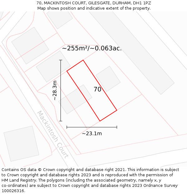 70, MACKINTOSH COURT, GILESGATE, DURHAM, DH1 1PZ: Plot and title map