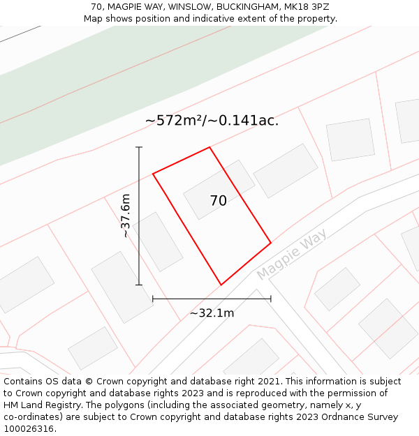 70, MAGPIE WAY, WINSLOW, BUCKINGHAM, MK18 3PZ: Plot and title map