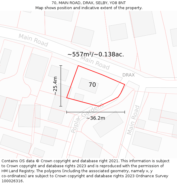 70, MAIN ROAD, DRAX, SELBY, YO8 8NT: Plot and title map