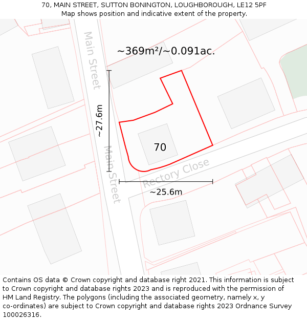70, MAIN STREET, SUTTON BONINGTON, LOUGHBOROUGH, LE12 5PF: Plot and title map