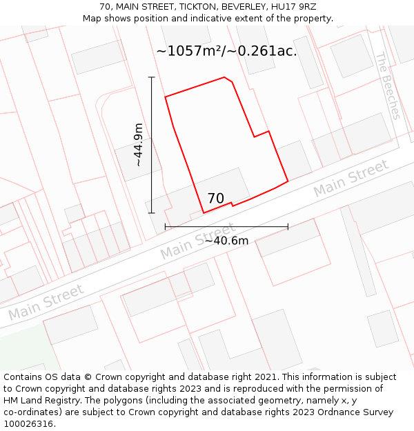 70, MAIN STREET, TICKTON, BEVERLEY, HU17 9RZ: Plot and title map