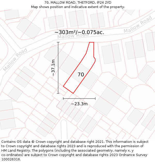 70, MALLOW ROAD, THETFORD, IP24 2YD: Plot and title map