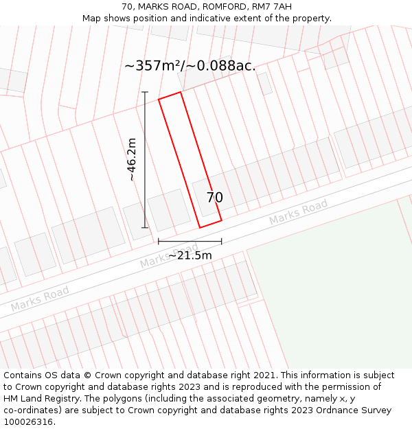 70, MARKS ROAD, ROMFORD, RM7 7AH: Plot and title map