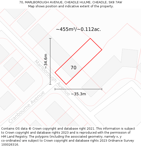 70, MARLBOROUGH AVENUE, CHEADLE HULME, CHEADLE, SK8 7AW: Plot and title map