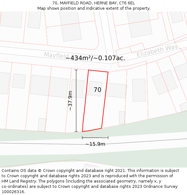 70, MAYFIELD ROAD, HERNE BAY, CT6 6EL: Plot and title map