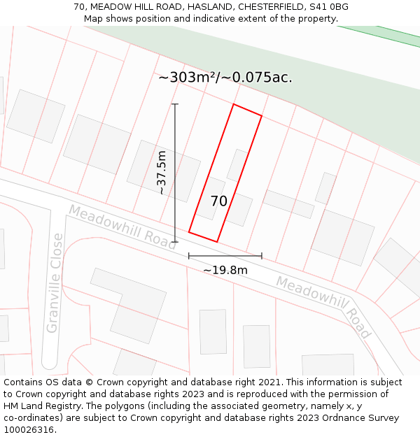 70, MEADOW HILL ROAD, HASLAND, CHESTERFIELD, S41 0BG: Plot and title map