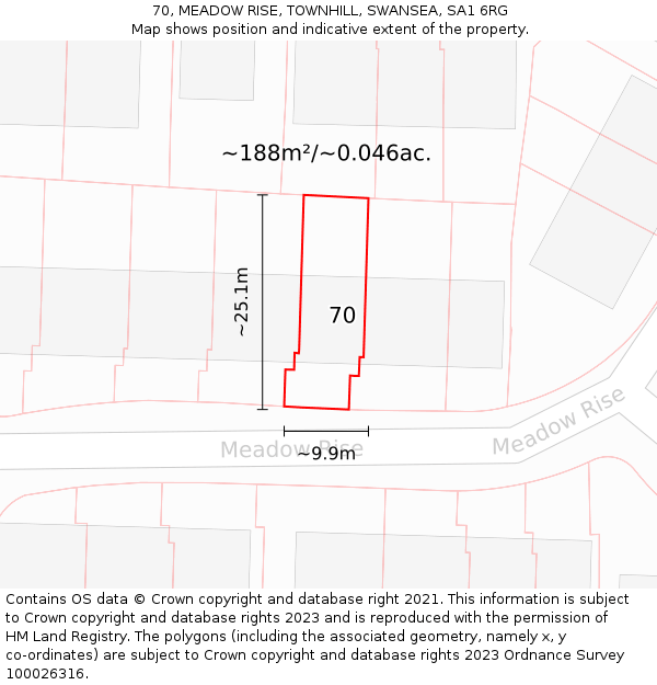 70, MEADOW RISE, TOWNHILL, SWANSEA, SA1 6RG: Plot and title map