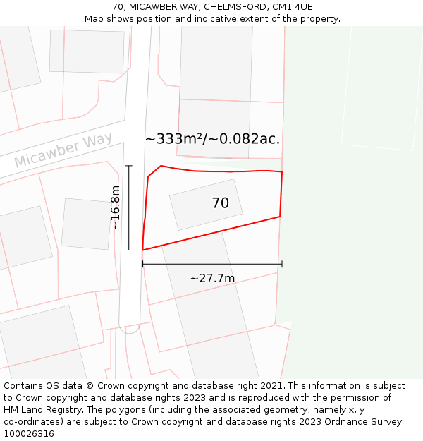 70, MICAWBER WAY, CHELMSFORD, CM1 4UE: Plot and title map