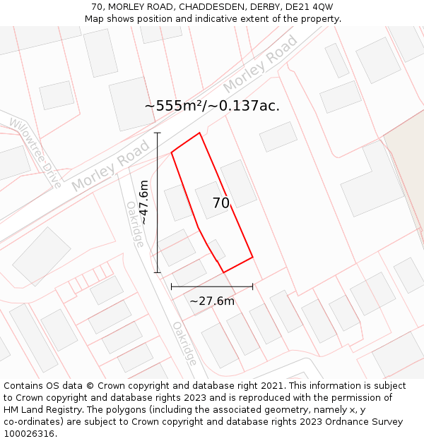 70, MORLEY ROAD, CHADDESDEN, DERBY, DE21 4QW: Plot and title map