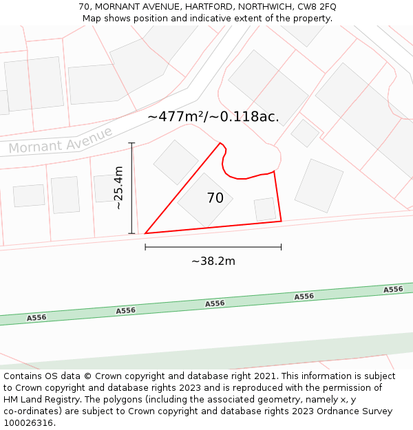 70, MORNANT AVENUE, HARTFORD, NORTHWICH, CW8 2FQ: Plot and title map