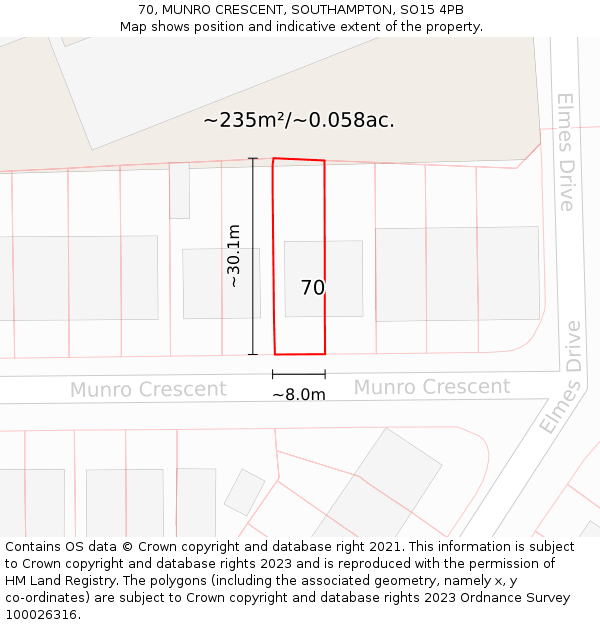 70, MUNRO CRESCENT, SOUTHAMPTON, SO15 4PB: Plot and title map