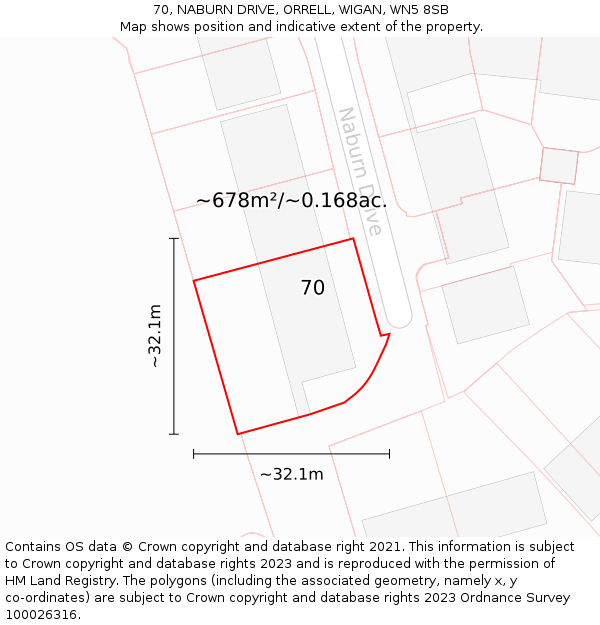 70, NABURN DRIVE, ORRELL, WIGAN, WN5 8SB: Plot and title map