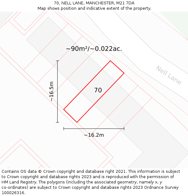 70, NELL LANE, MANCHESTER, M21 7DA: Plot and title map