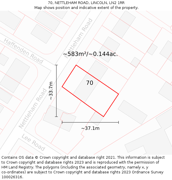 70, NETTLEHAM ROAD, LINCOLN, LN2 1RR: Plot and title map