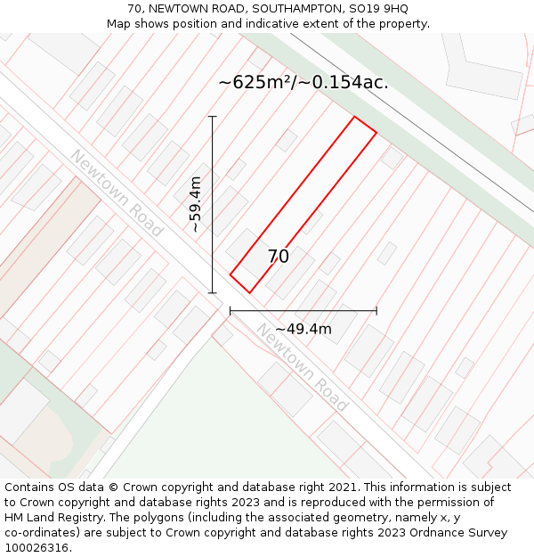 70, NEWTOWN ROAD, SOUTHAMPTON, SO19 9HQ: Plot and title map