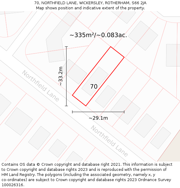 70, NORTHFIELD LANE, WICKERSLEY, ROTHERHAM, S66 2JA: Plot and title map