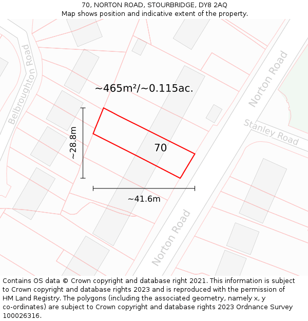 70, NORTON ROAD, STOURBRIDGE, DY8 2AQ: Plot and title map