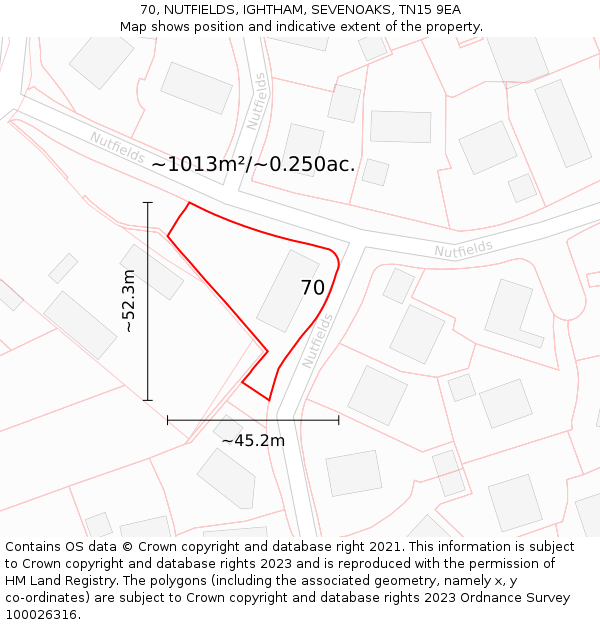 70, NUTFIELDS, IGHTHAM, SEVENOAKS, TN15 9EA: Plot and title map