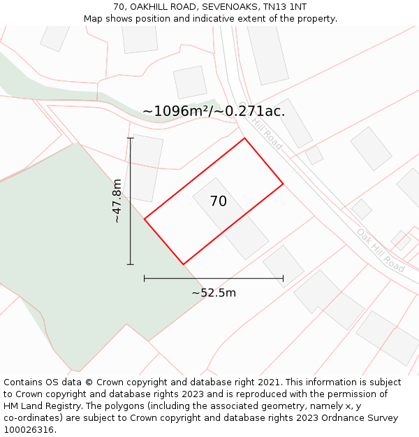 70, OAKHILL ROAD, SEVENOAKS, TN13 1NT: Plot and title map