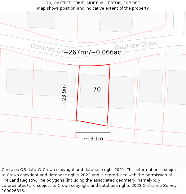 70, OAKTREE DRIVE, NORTHALLERTON, DL7 8FG: Plot and title map