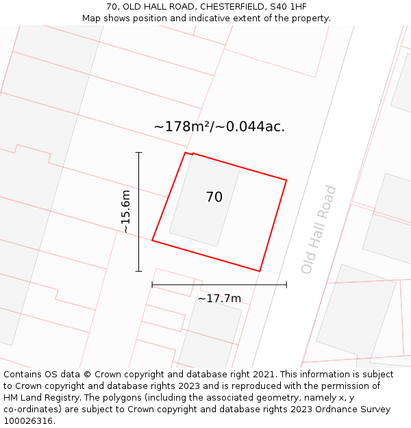 70, OLD HALL ROAD, CHESTERFIELD, S40 1HF: Plot and title map