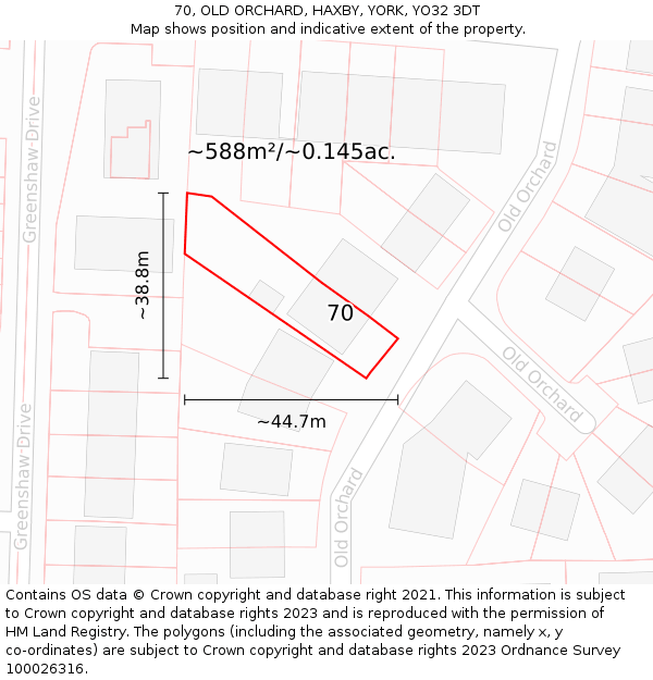 70, OLD ORCHARD, HAXBY, YORK, YO32 3DT: Plot and title map