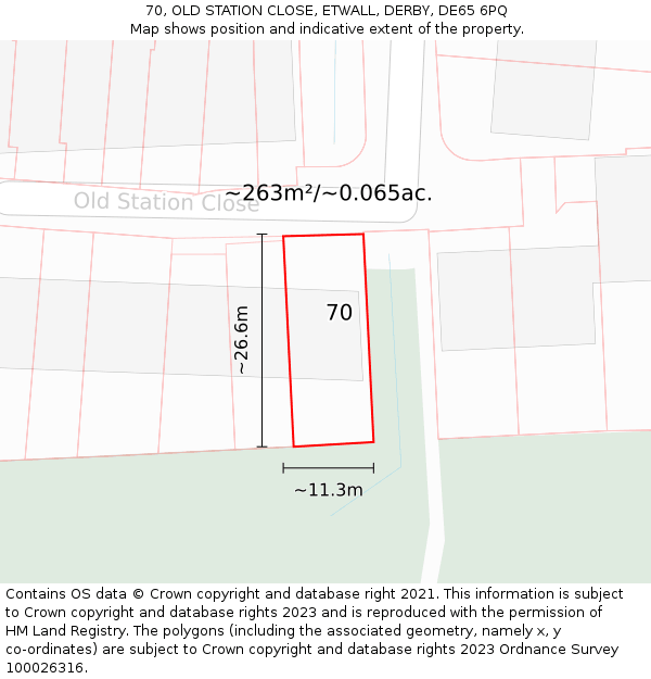 70, OLD STATION CLOSE, ETWALL, DERBY, DE65 6PQ: Plot and title map