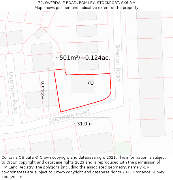 70, OVERDALE ROAD, ROMILEY, STOCKPORT, SK6 3JA: Plot and title map