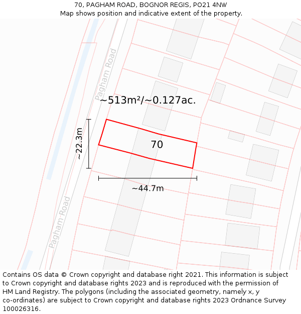 70, PAGHAM ROAD, BOGNOR REGIS, PO21 4NW: Plot and title map