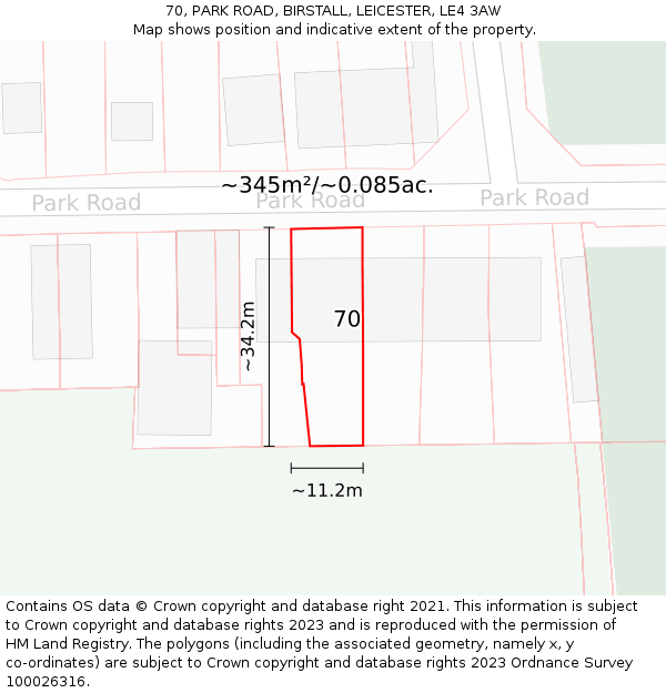 70, PARK ROAD, BIRSTALL, LEICESTER, LE4 3AW: Plot and title map