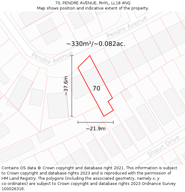 70, PENDRE AVENUE, RHYL, LL18 4NQ: Plot and title map