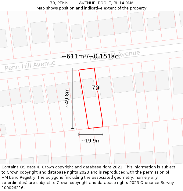 70, PENN HILL AVENUE, POOLE, BH14 9NA: Plot and title map