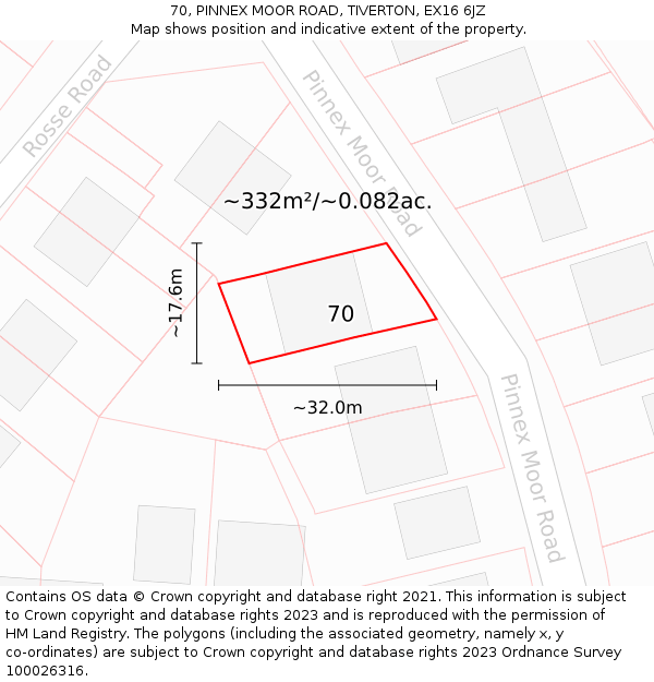 70, PINNEX MOOR ROAD, TIVERTON, EX16 6JZ: Plot and title map