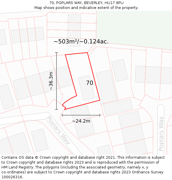 70, POPLARS WAY, BEVERLEY, HU17 8PU: Plot and title map