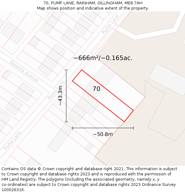 70, PUMP LANE, RAINHAM, GILLINGHAM, ME8 7AH: Plot and title map