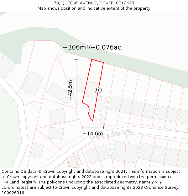70, QUEENS AVENUE, DOVER, CT17 9PT: Plot and title map