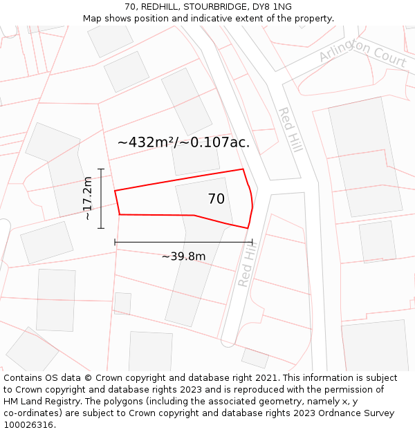 70, REDHILL, STOURBRIDGE, DY8 1NG: Plot and title map