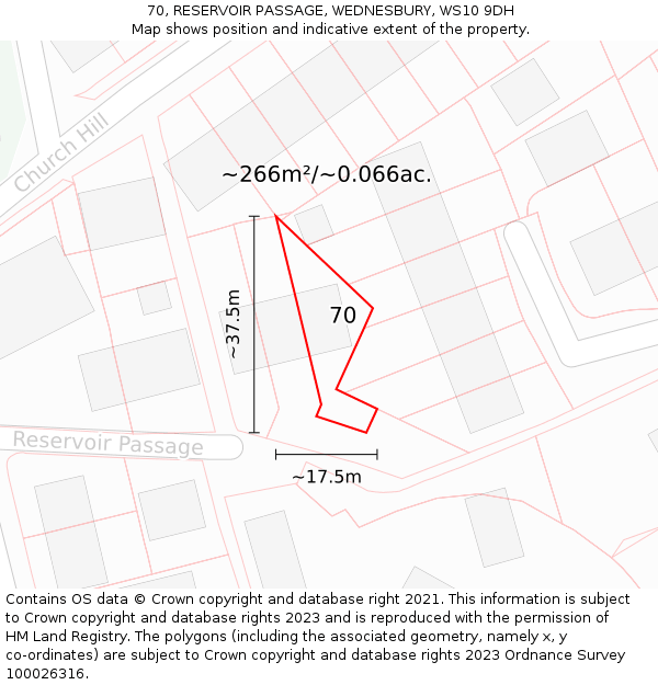 70, RESERVOIR PASSAGE, WEDNESBURY, WS10 9DH: Plot and title map