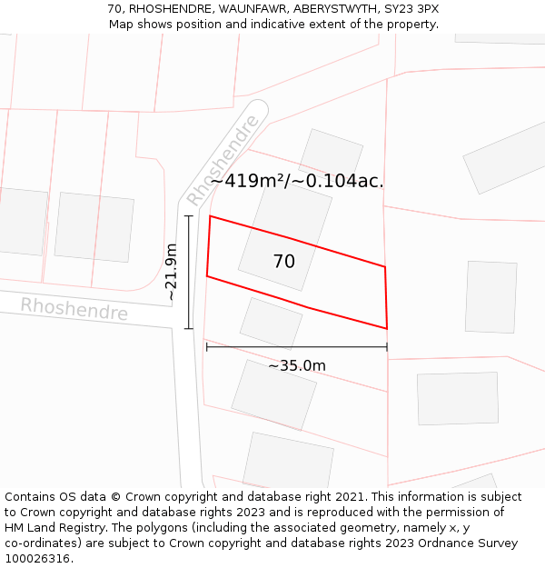 70, RHOSHENDRE, WAUNFAWR, ABERYSTWYTH, SY23 3PX: Plot and title map